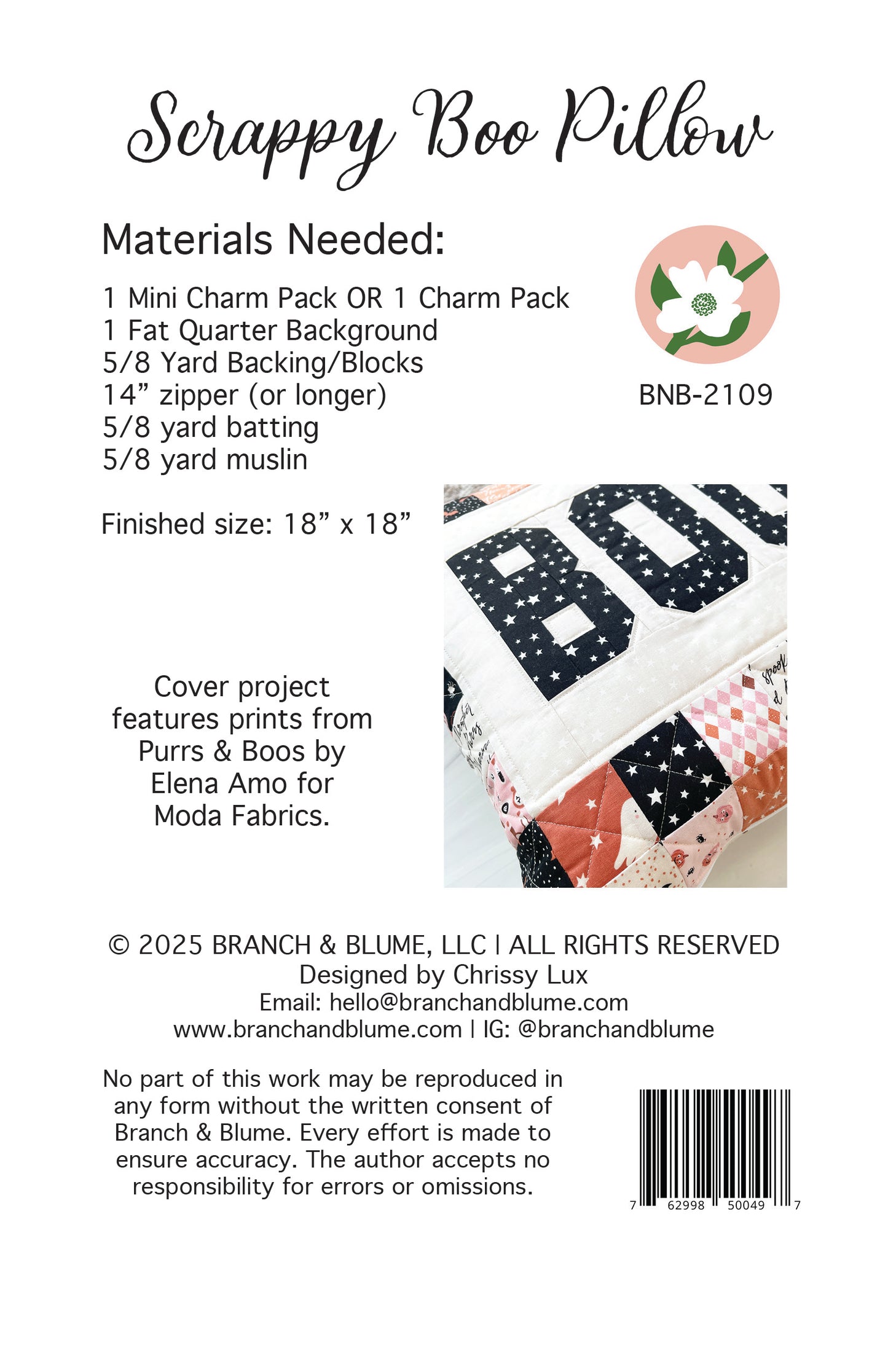 Scrappy Boo Pillow Pattern - PDF