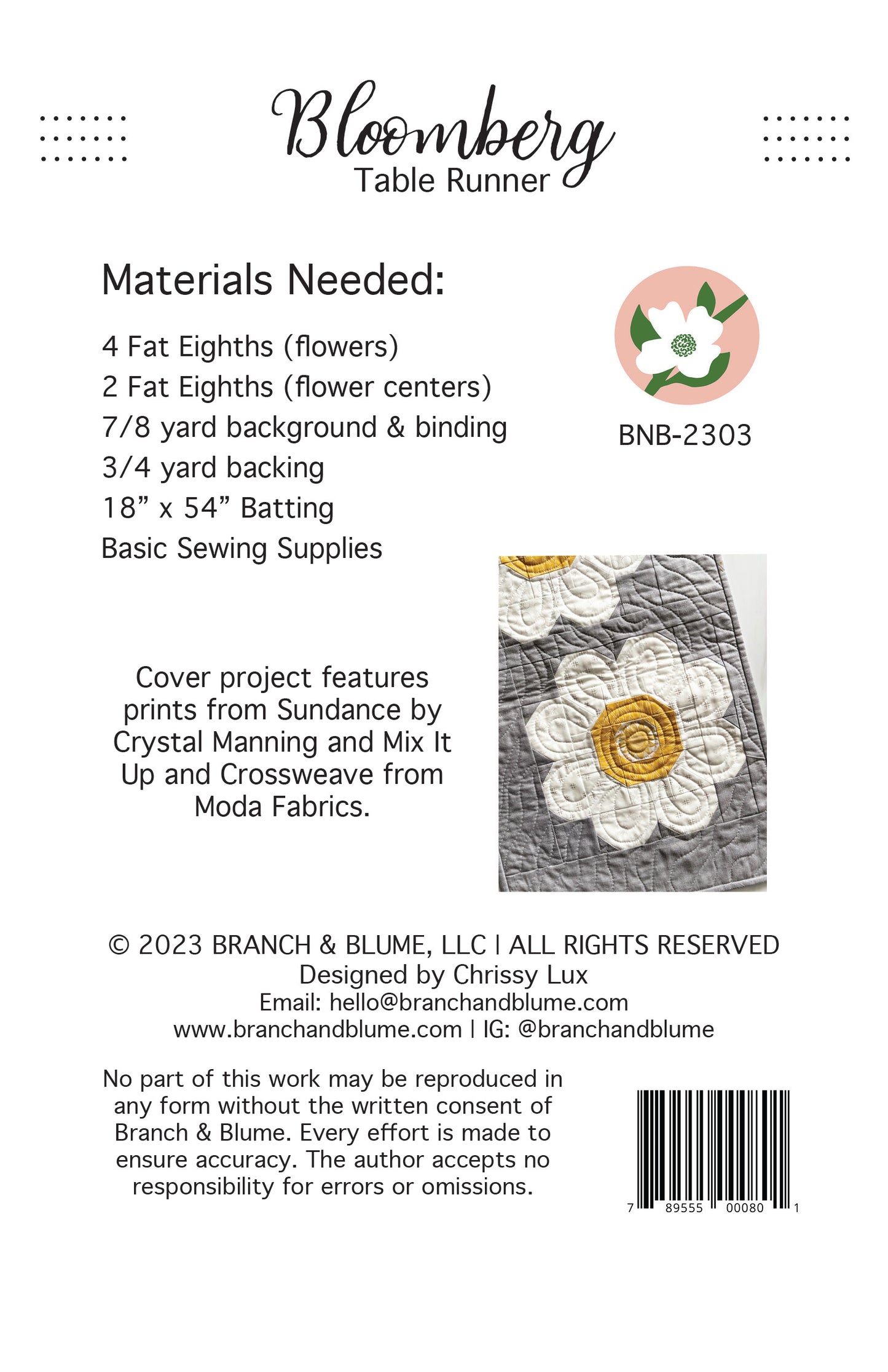 Bloomberg Table Runner Pattern - PDF