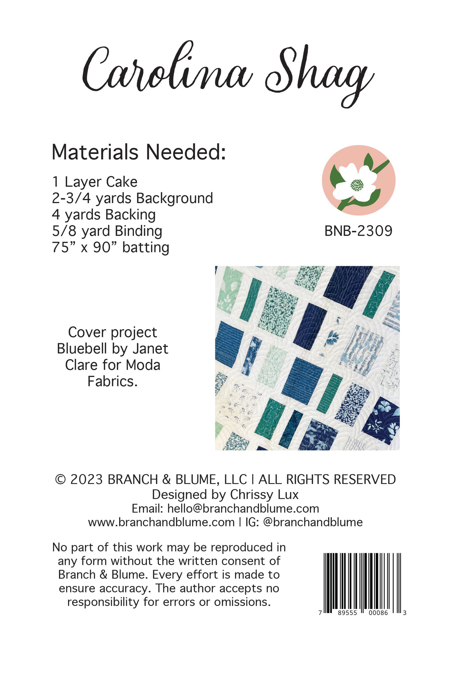 Carolina Shag Quilt Pattern - PAPER