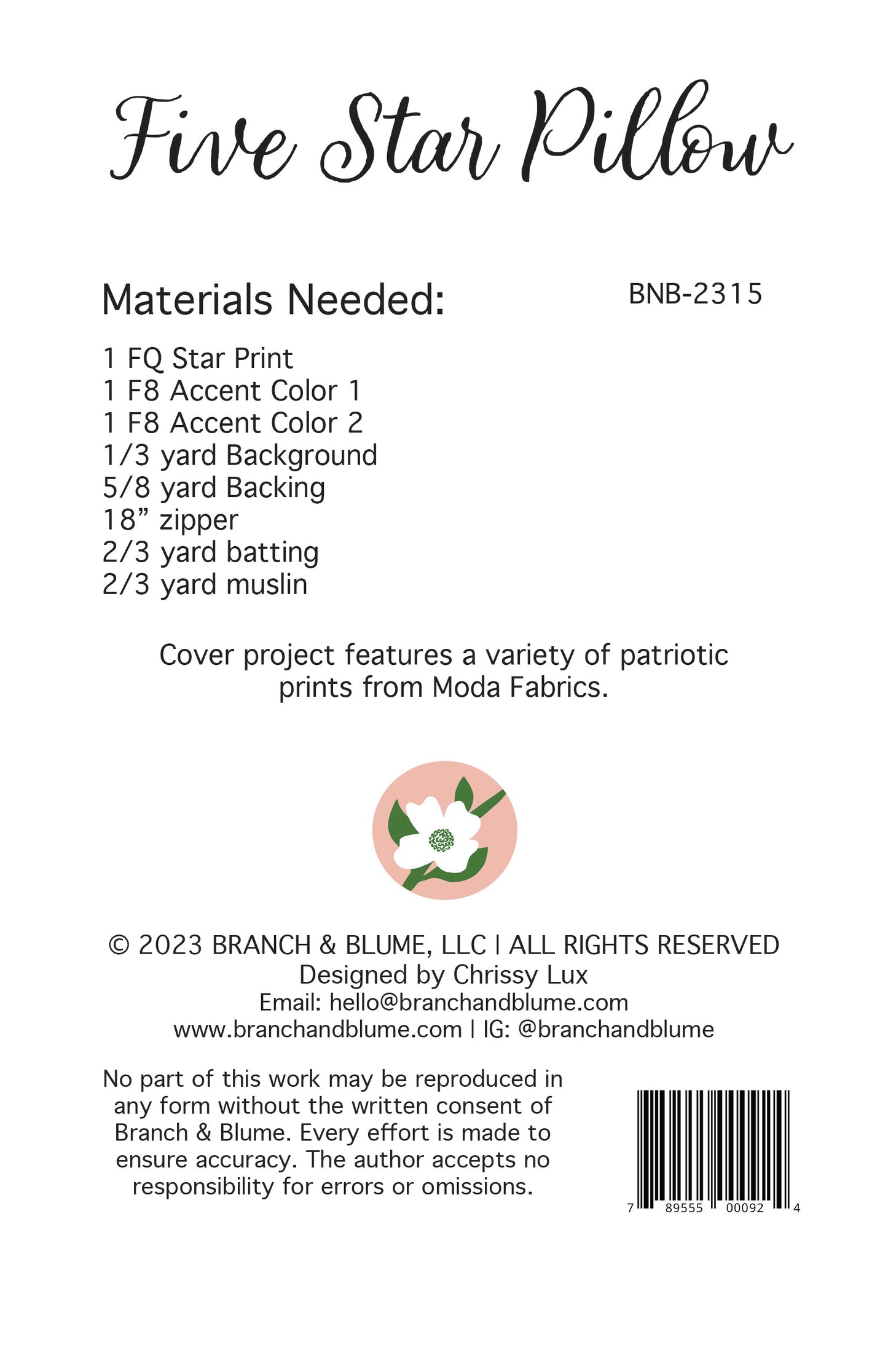 Five Star Pillow Pattern - PAPER