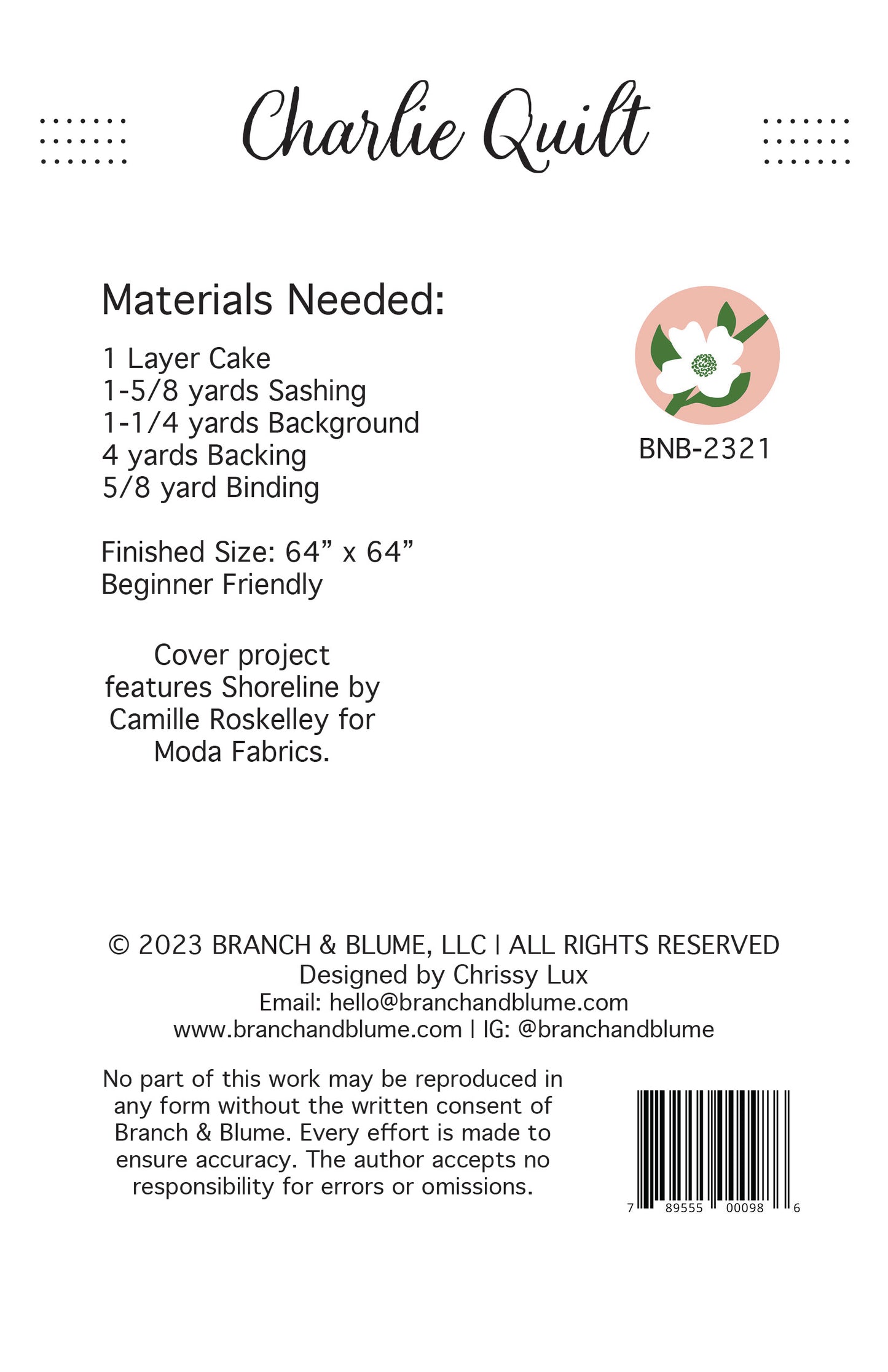 Charlie Quilt Pattern - PDF