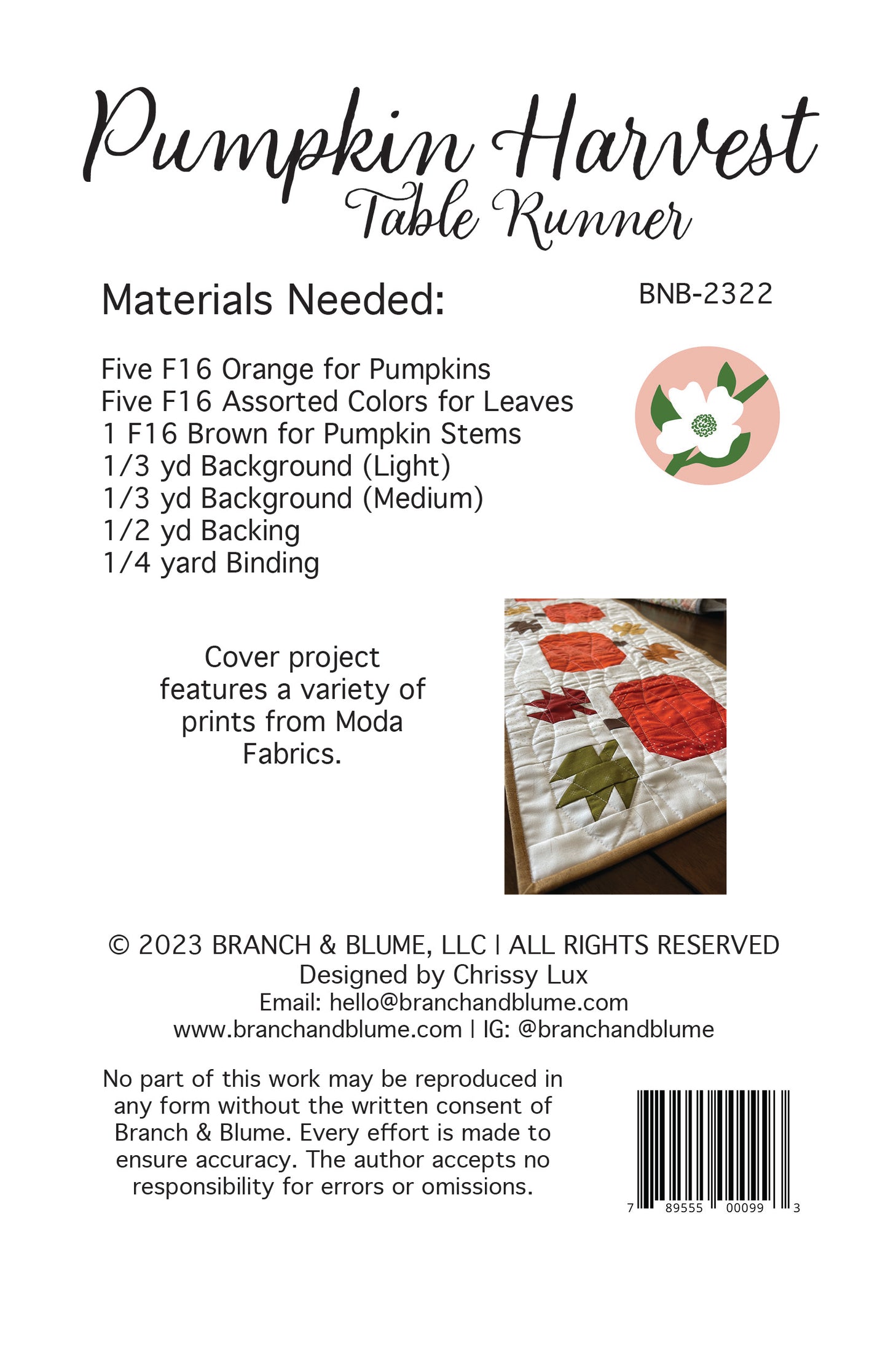 Pumpkin Harvest Table Runner Pattern - PDF