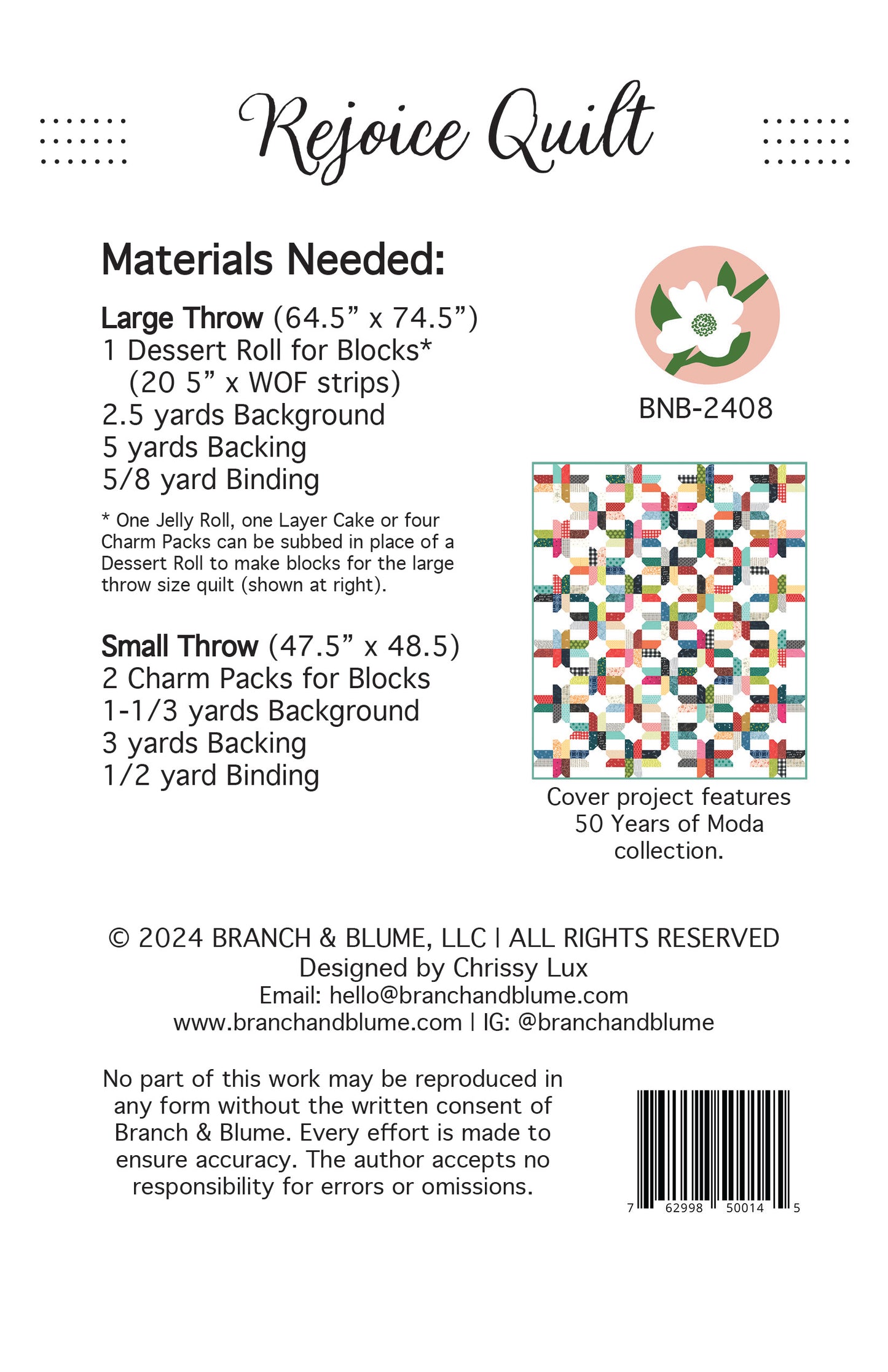 Rejoice Quilt Pattern - PAPER