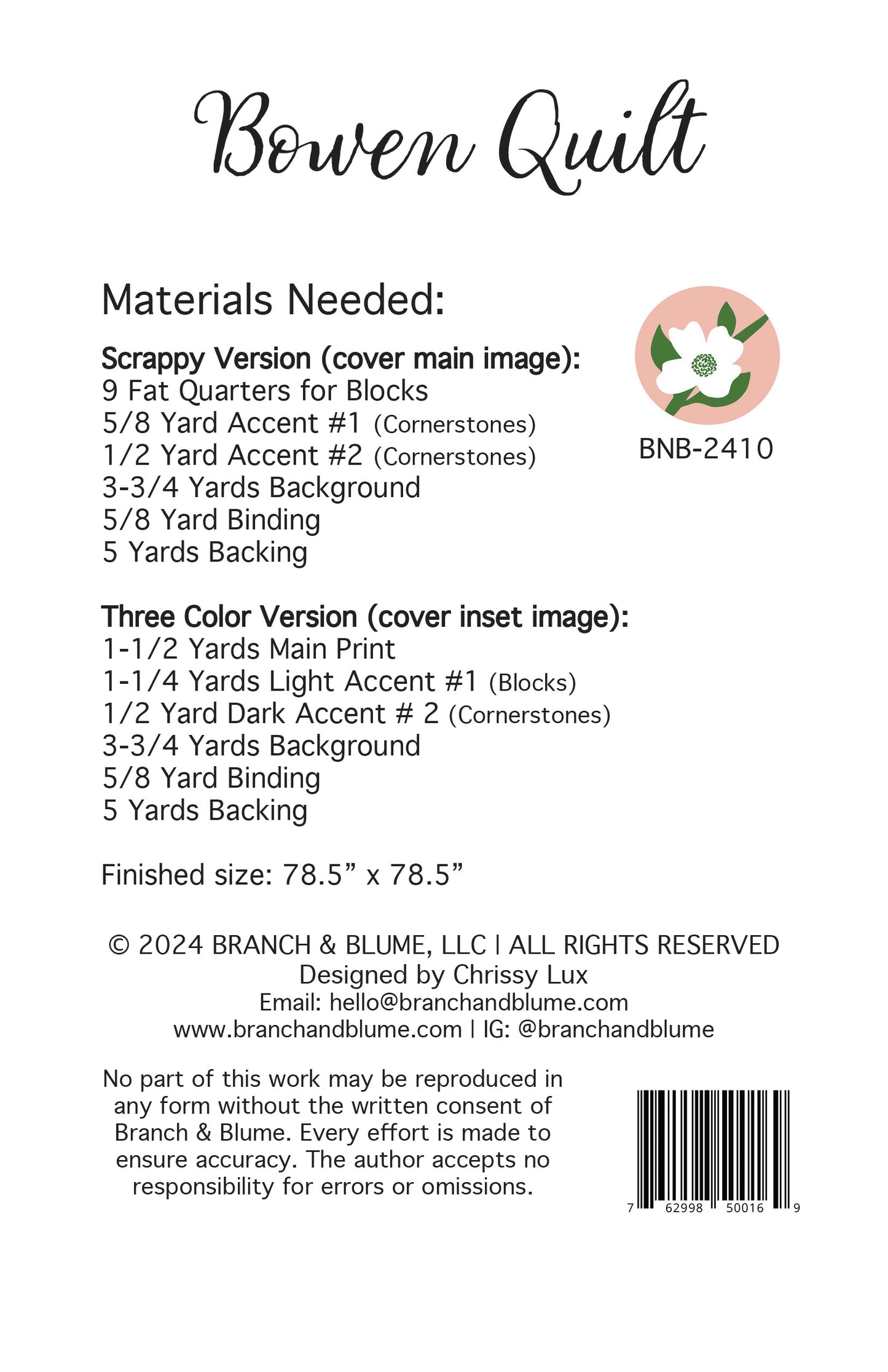Bowen Quilt Pattern - PDF