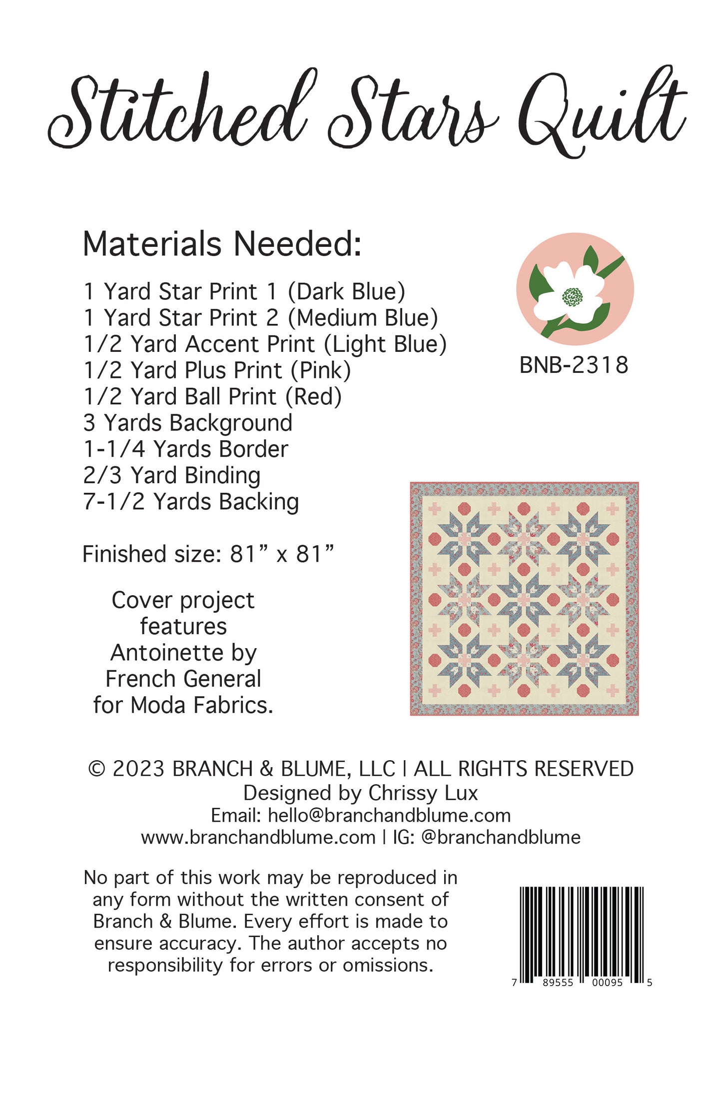 Stitched Stars Quilt Pattern - PAPER