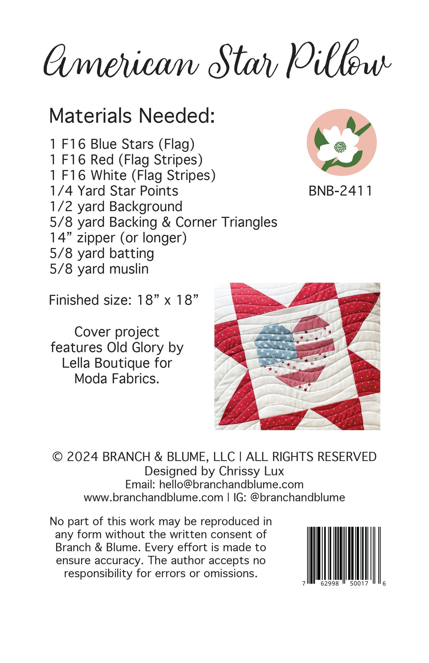 American Star Pillow Pattern - PDF