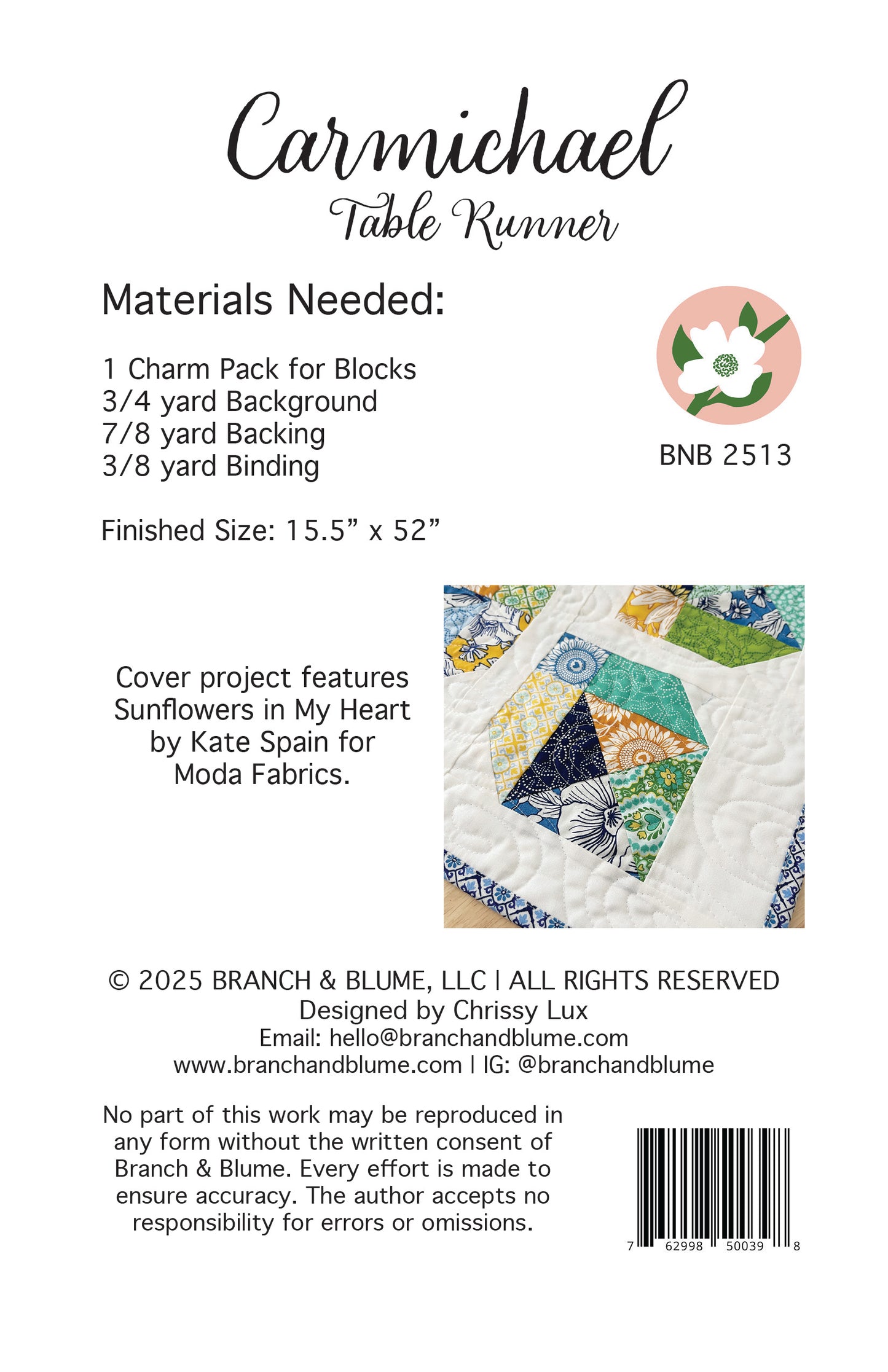 Carmichael Table Runner Pattern - PAPER