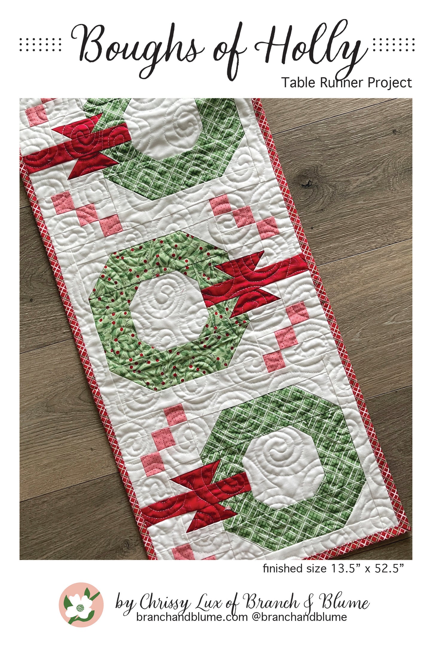 Boughs of Holly Table Runner Pattern - PAPER