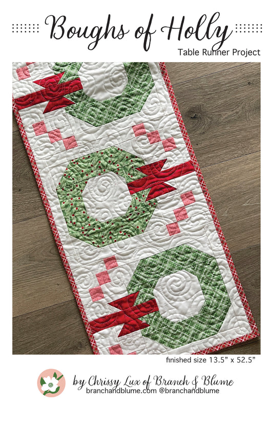 Boughs of Holly Table Runner Pattern - PDF